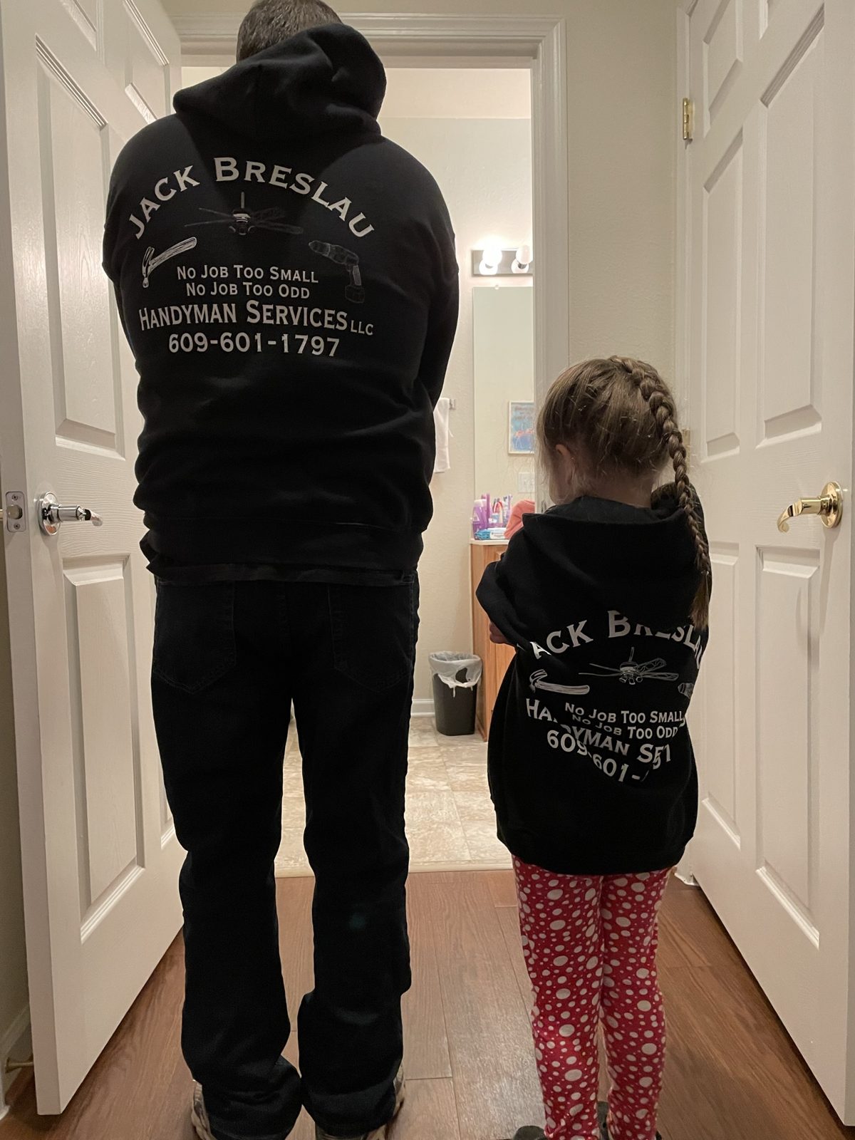 Jack and his granddaughter in matching work hoodies
